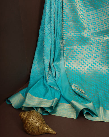 Sky blue Mysore silk saree - PattuCheeralu
