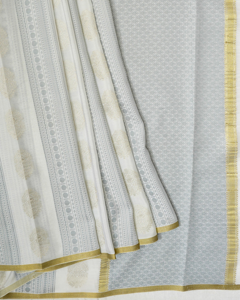 Off - white Mysore silk saree - PattuCheeralu