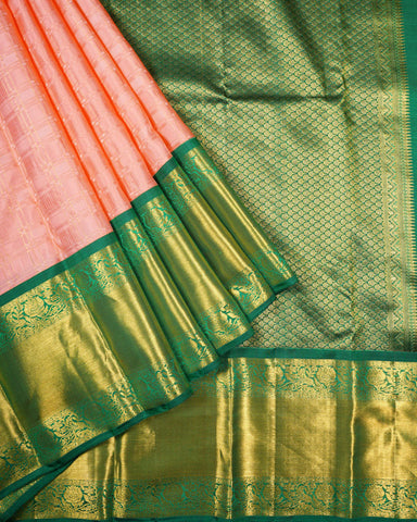 Peach pink kanjivaram silk saree - PattuCheeralu