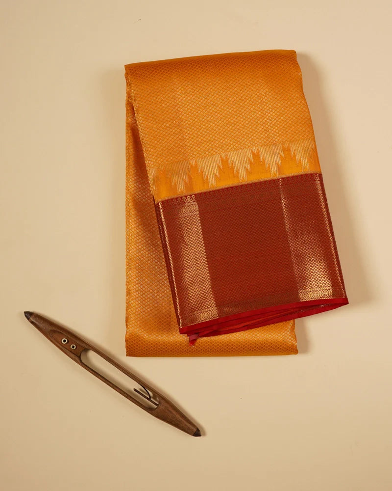 Orange yellow kanjivaram silk saree - PattuCheeralu