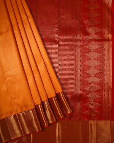 Orange yellow kanjivaram silk saree - PattuCheeralu