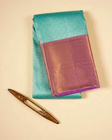 Sky blue kanjivaram silk saree - PattuCheeralu