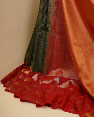Traditional green kanjivaram silk saree - PattuCheeralu