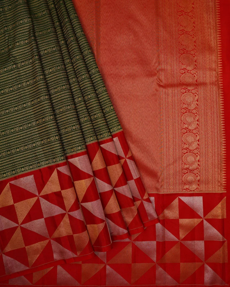 Traditional green kanjivaram silk saree - PattuCheeralu