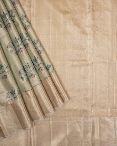 Grey tissue kanjivaram silk saree - PattuCheeralu