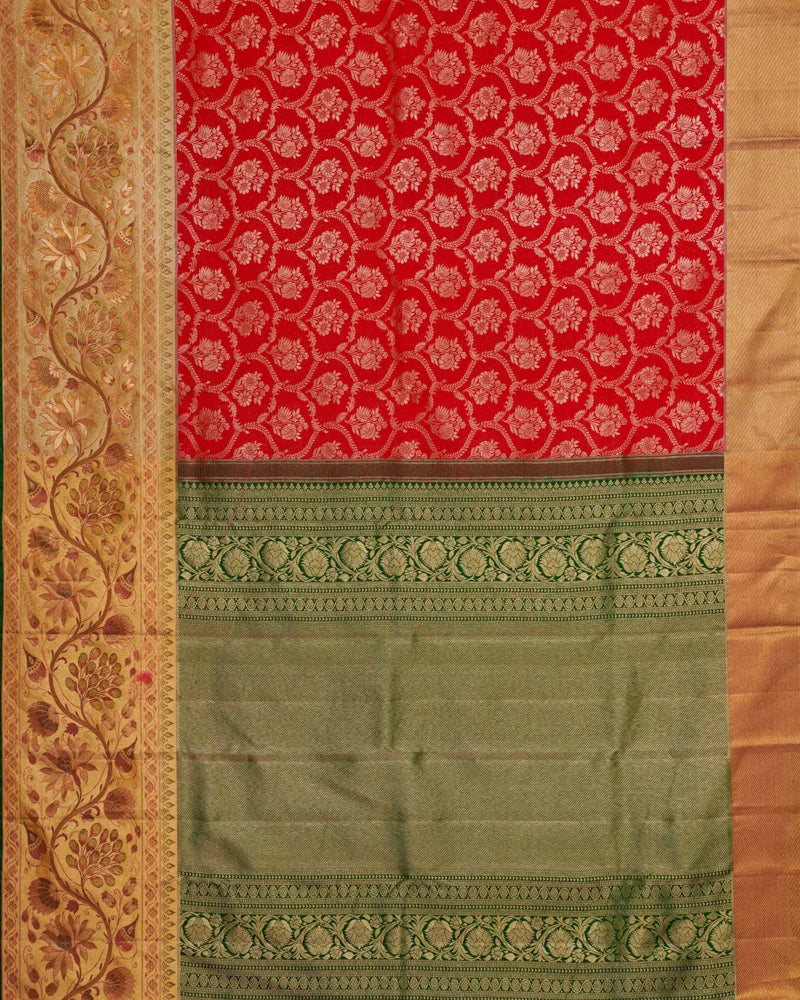 Bright red kanjivaram silk saree - PattuCheeralu