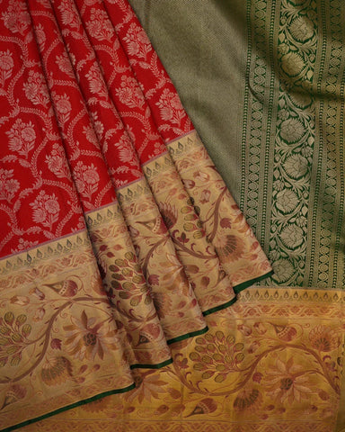 Bright red kanjivaram silk saree - PattuCheeralu