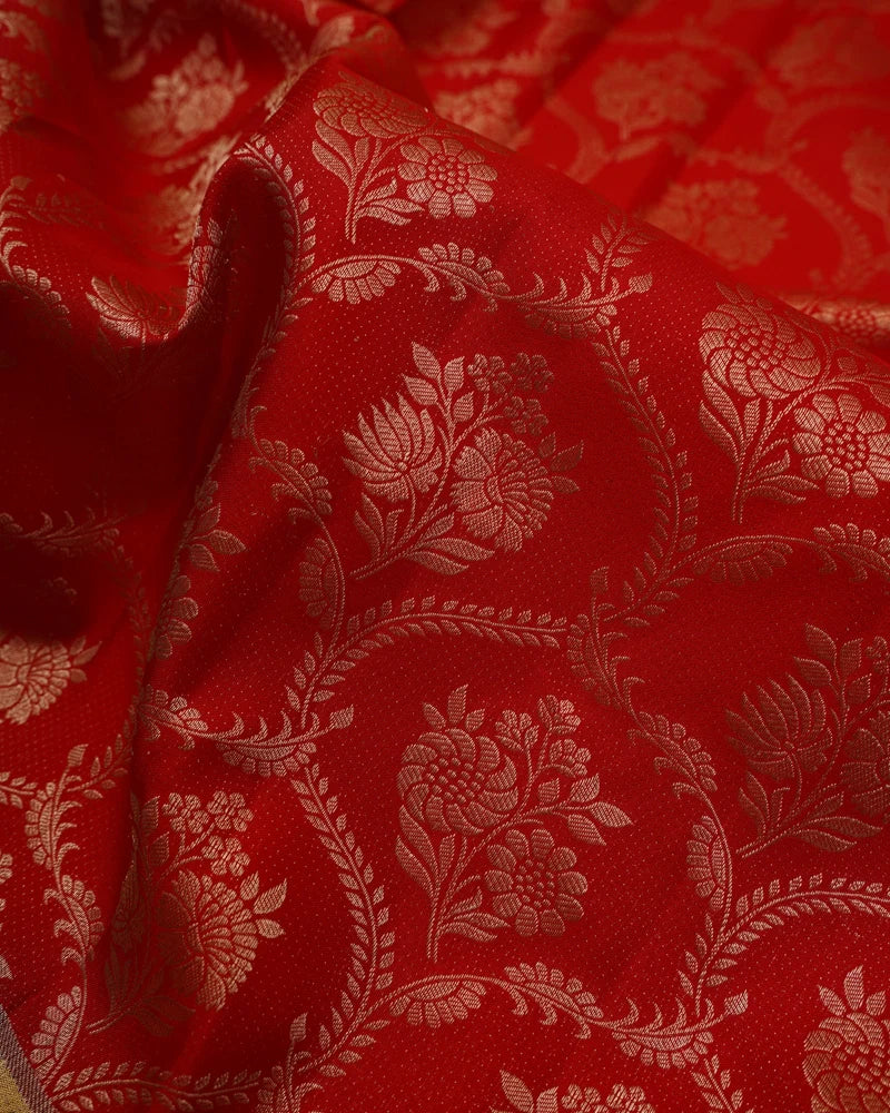 Bright red kanjivaram silk saree - PattuCheeralu