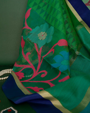 Green Jute Silk Saree - PattuCheeralu