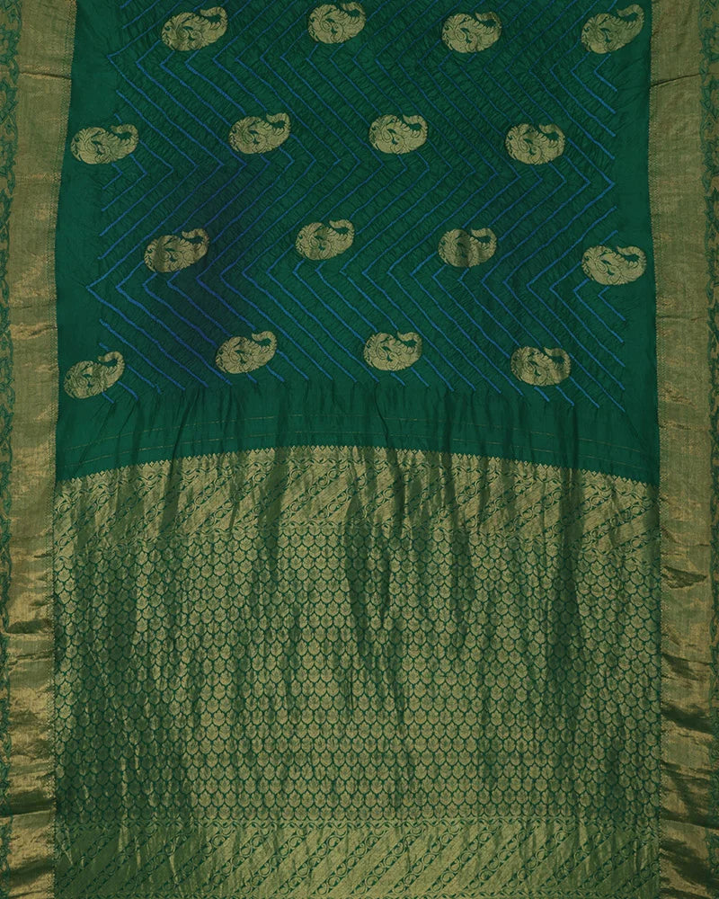 Green Bandhani Silk Saree - PattuCheeralu