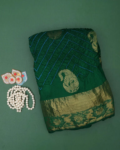 Green Bandhani Silk Saree - PattuCheeralu