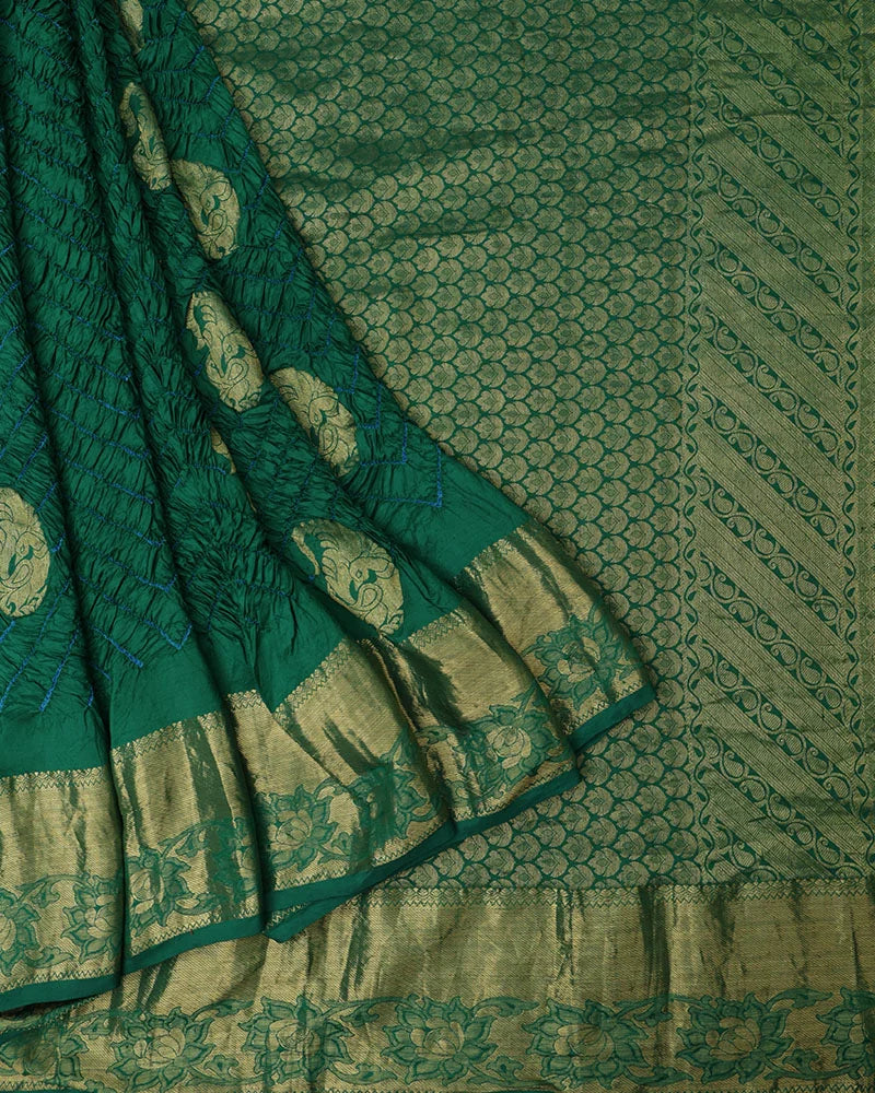 Green Bandhani Silk Saree - PattuCheeralu