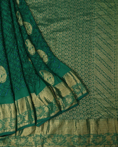 Green Bandhani Silk Saree - PattuCheeralu