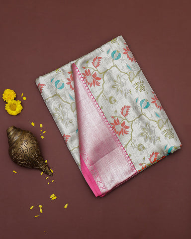 The silver tissue Kanjivaram saree - PattuCheeralu