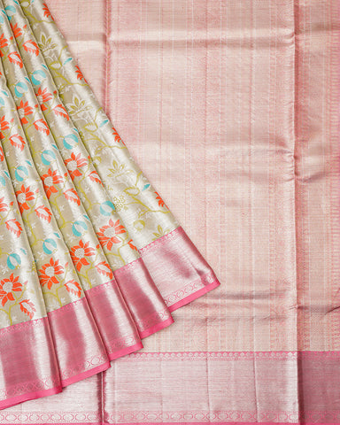 The silver tissue Kanjivaram saree - PattuCheeralu