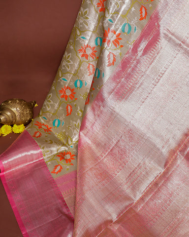 The silver tissue Kanjivaram saree - PattuCheeralu