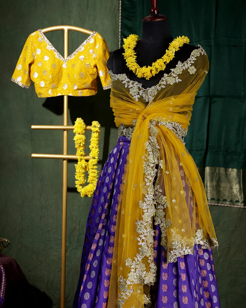 Royal Blue Kanjivaram Lehenga Set - PattuCheeralu