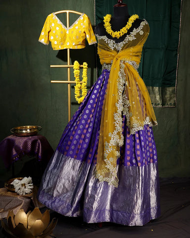 Royal Blue Kanjivaram Lehenga Set - PattuCheeralu