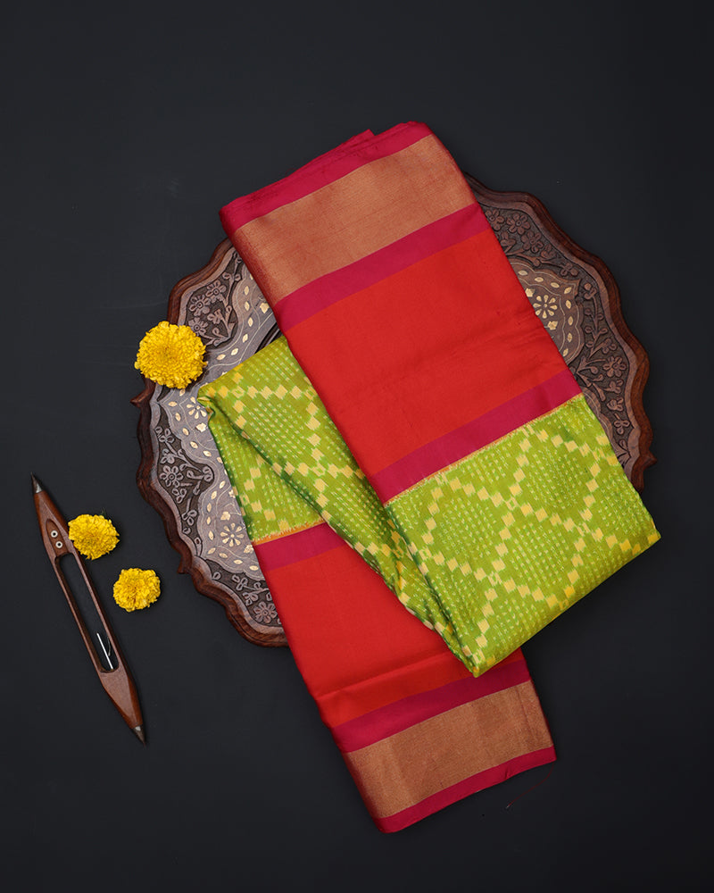 Mehndi Green Ikkat Silk - PattuCheeralu