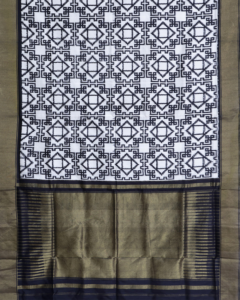 White and black Ikkat Silk - PattuCheeralu