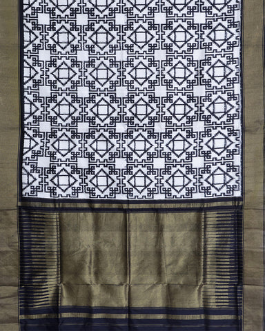 White and black Ikkat Silk - PattuCheeralu