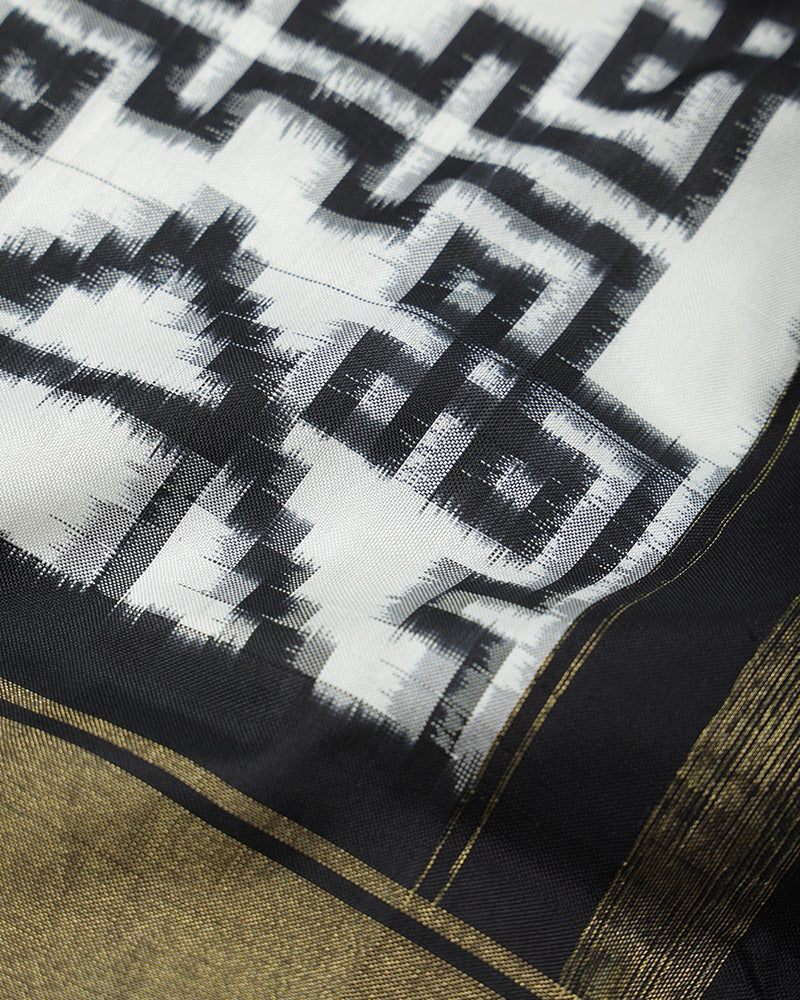 White and black Ikkat Silk - PattuCheeralu