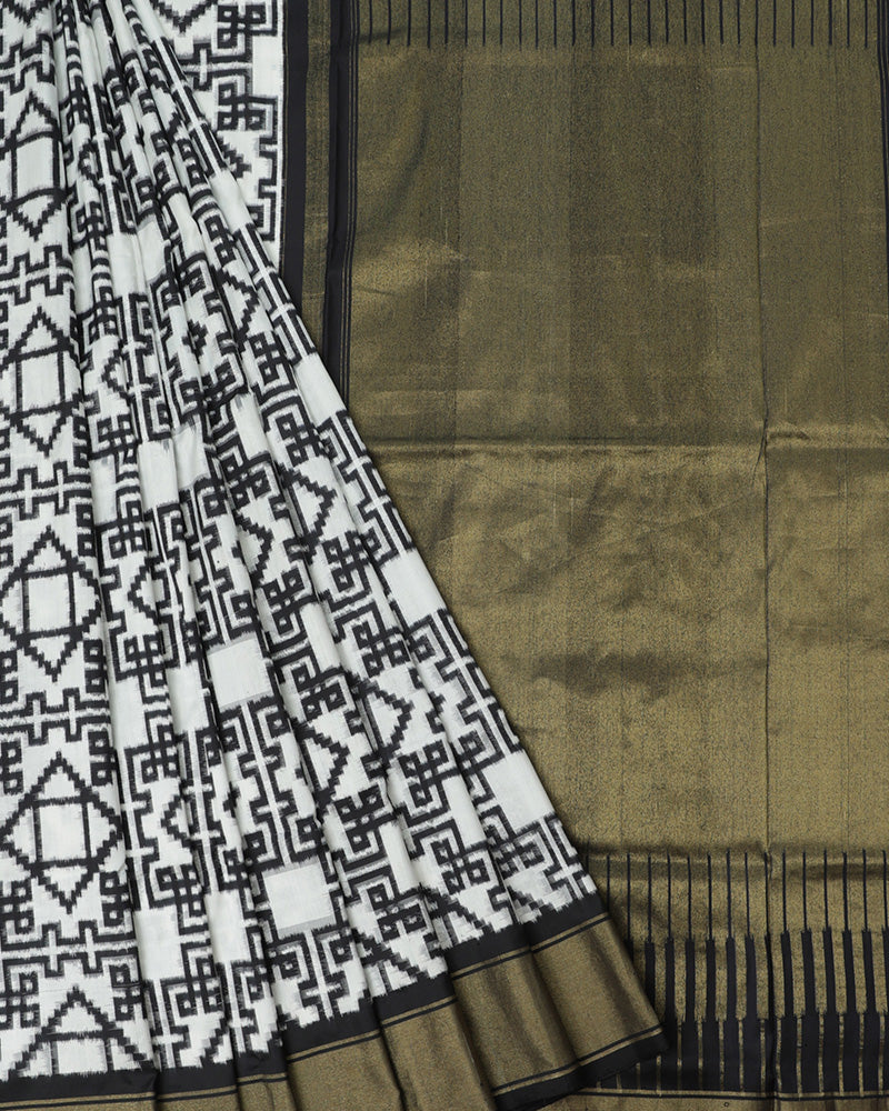 White and black Ikkat Silk - PattuCheeralu