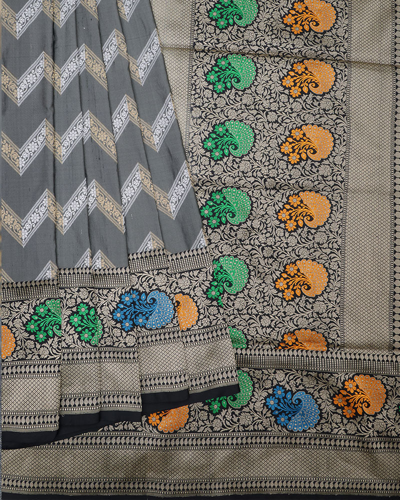 Grey Katan Banarasi Silk Saree - PattuCheeralu