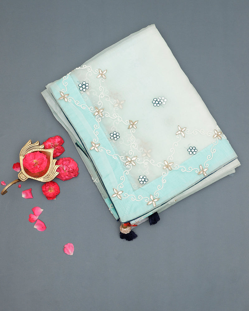 white organza saree - PattuCheeralu