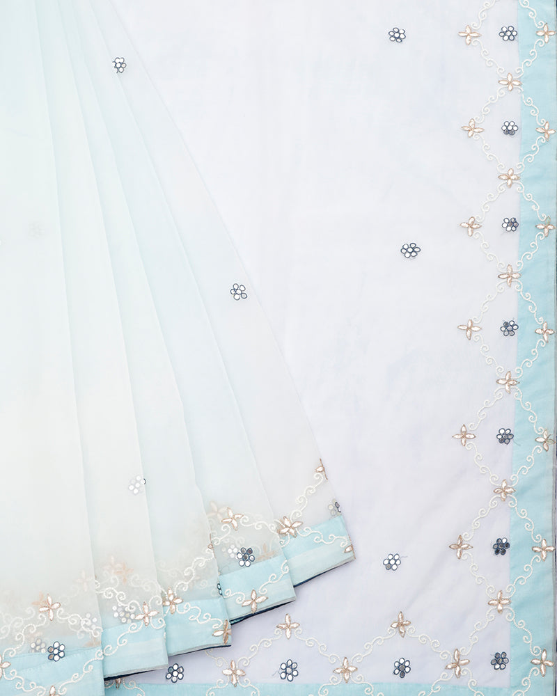 white organza saree - PattuCheeralu