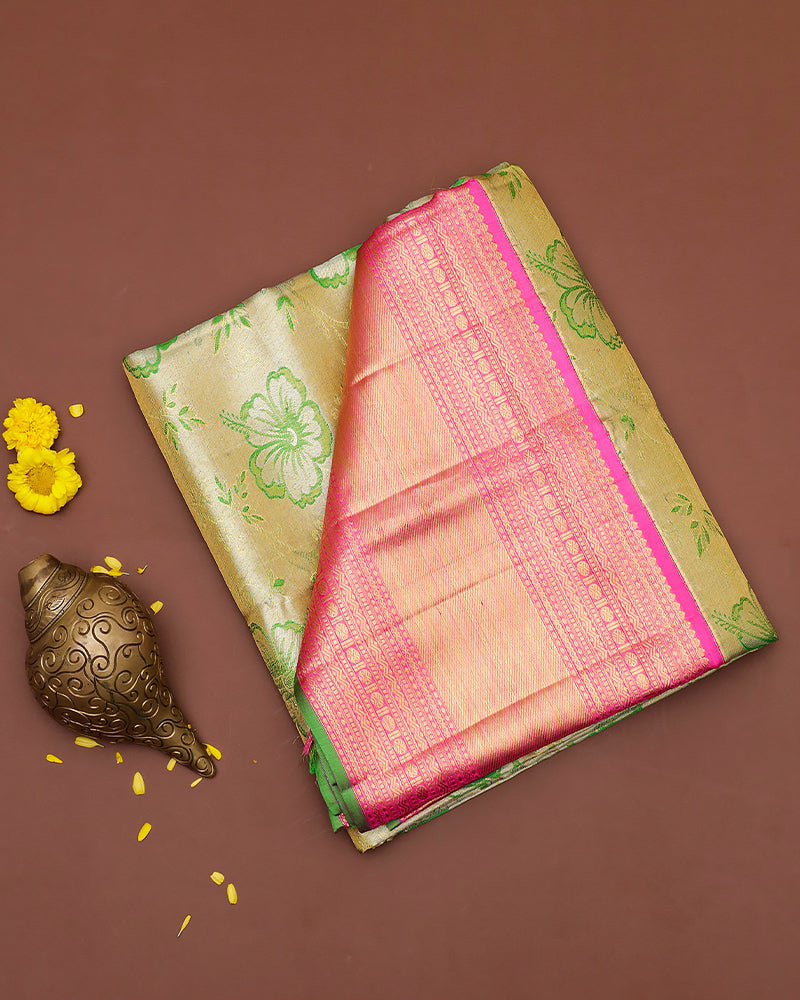 The gold tissue Kanjivaram saree - PattuCheeralu