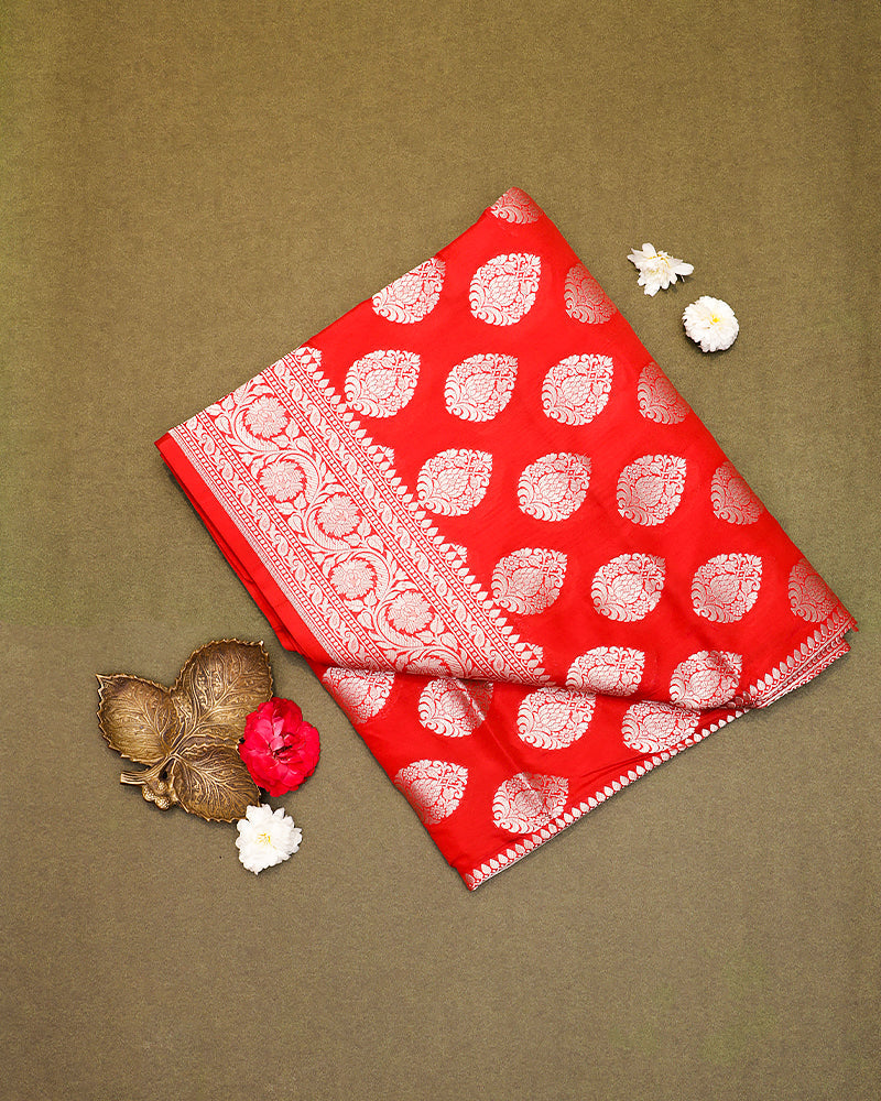 Red bandhani silk saree - PattuCheeralu