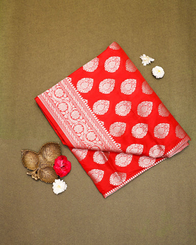 Red bandhani silk saree - PattuCheeralu