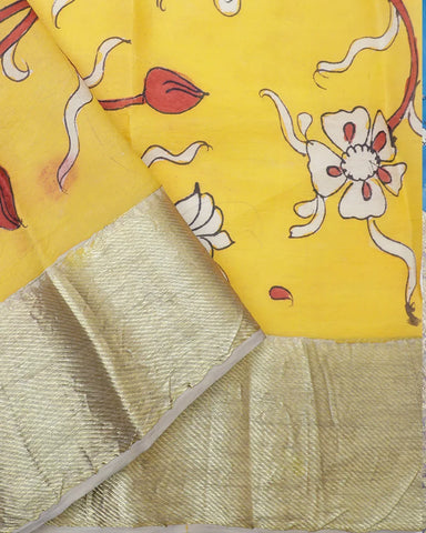 Blue Kachi Kalamkari Silk Saree - PattuCheeralu