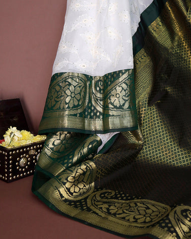 White Kanjivaram Georgette Saree - PattuCheeralu