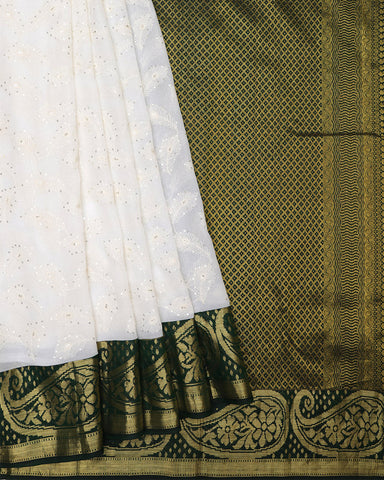 White Kanjivaram Georgette Saree - PattuCheeralu