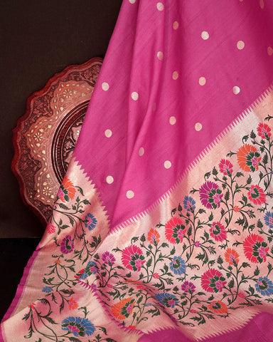 Deep Pink Tussar Saree - PattuCheeralu