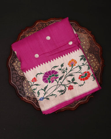 Deep Pink Tussar Saree - PattuCheeralu