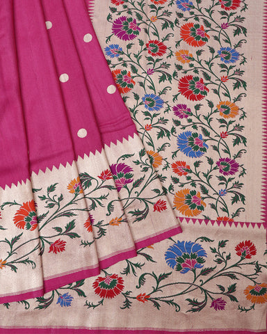 Deep Pink Tussar Saree - PattuCheeralu