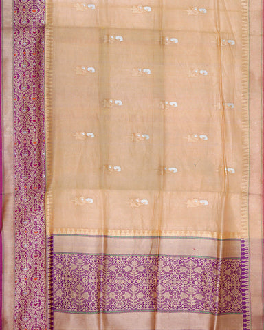 Honey Beige Kora Banarasi Silk Saree - PattuCheeralu