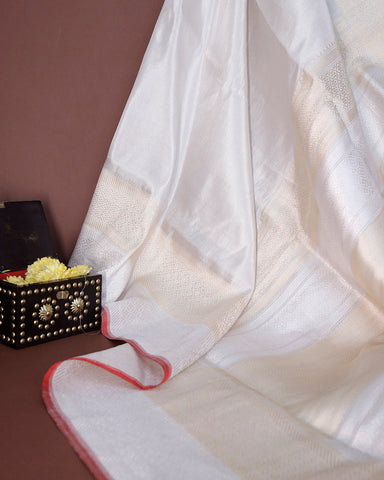 Off White Katan Banarasi Silk Saree - PattuCheeralu