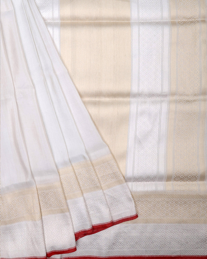 Off White Katan Banarasi Silk Saree - PattuCheeralu