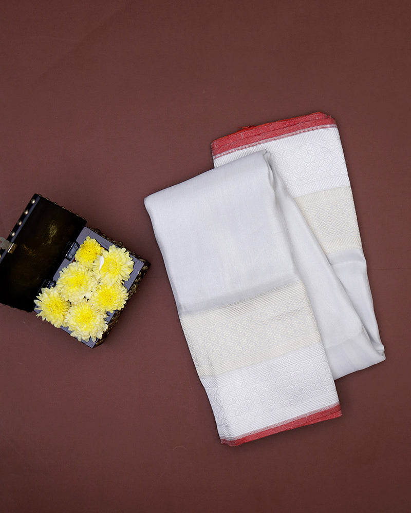 Off White Katan Banarasi Silk Saree - PattuCheeralu