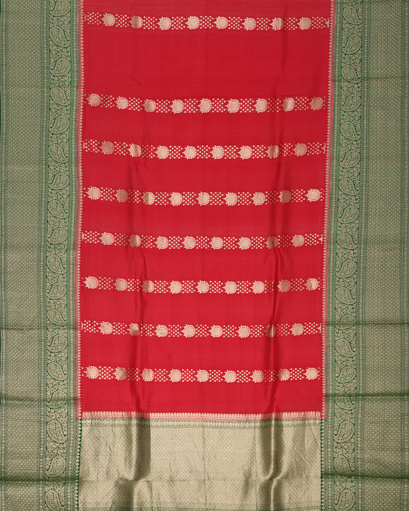 Crimson Red Kora Banarasi Saree - PattuCheeralu