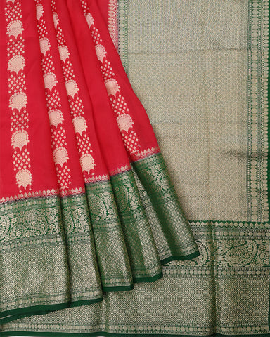 Crimson Red Kora Banarasi Saree - PattuCheeralu