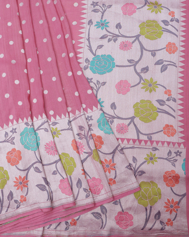 Rose Pink Tussar Saree - PattuCheeralu