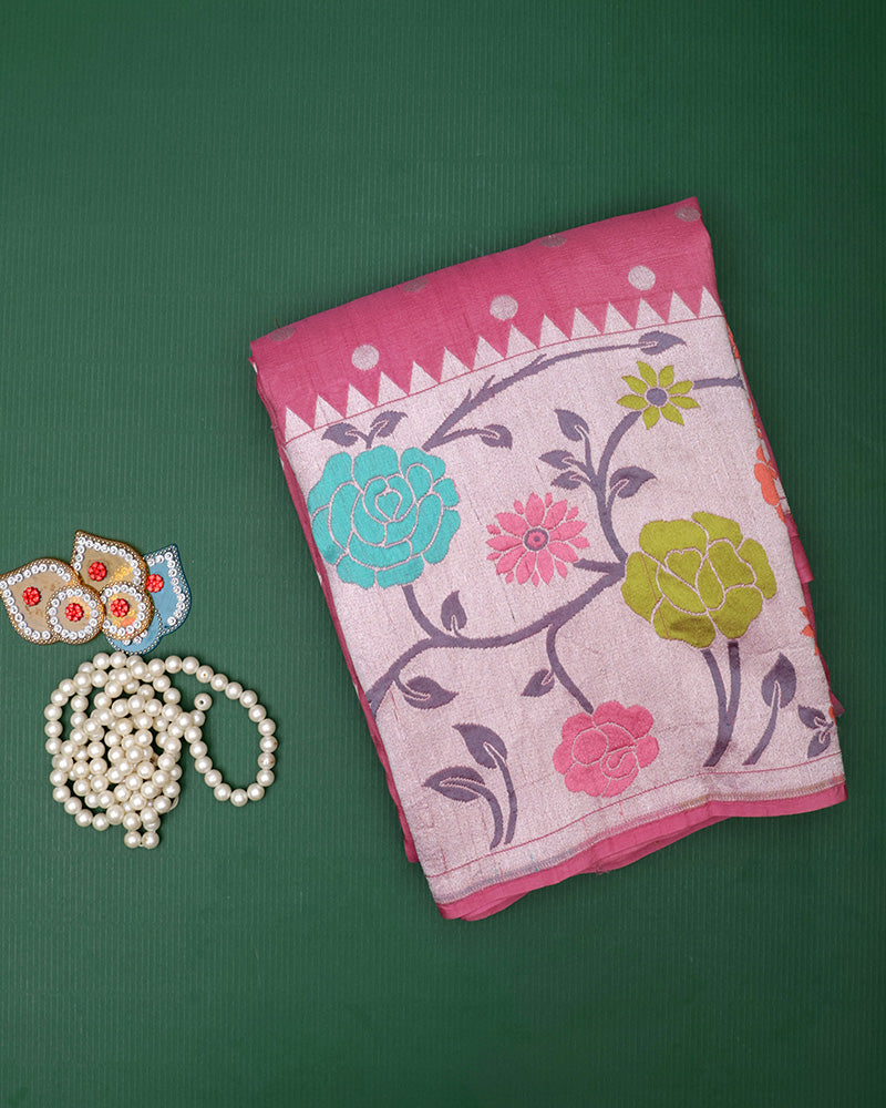 Rose Pink Tussar Saree - PattuCheeralu