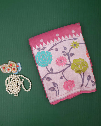 Rose Pink Tussar Saree - PattuCheeralu