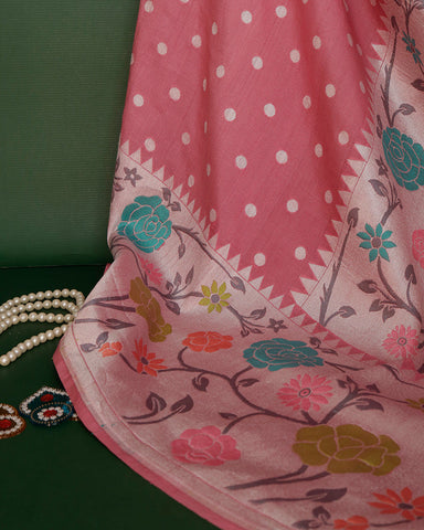 Rose Pink Tussar Saree - PattuCheeralu