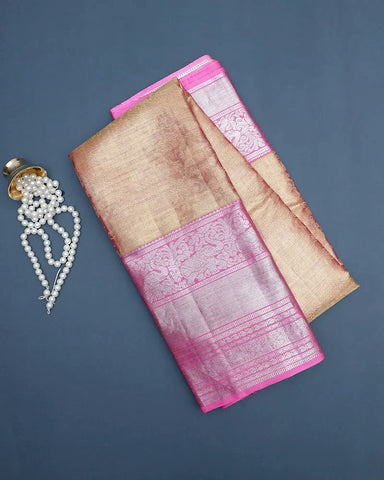 Onion Pink Tissue Kanjeevaram Saree - PattuCheeralu